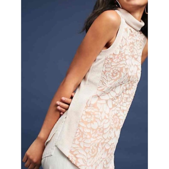 Anthro Meadow Rue Sleeveless Turtleneck Floral Detail Size XL - Picture 3 of 16